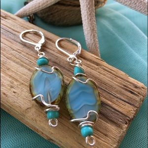 Wire Wrapped Turquoise Color Earrings
